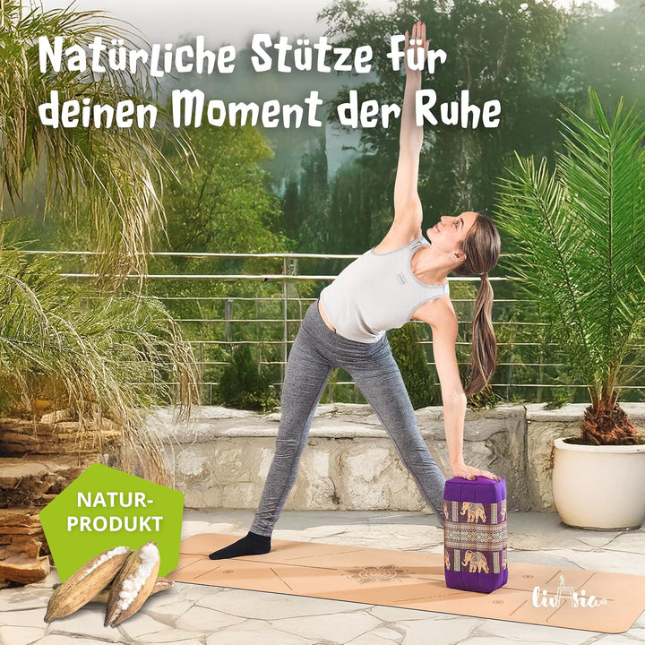 livasia Block Yogakissen eckig Thaiseide - 17x34x12cm - Meditationskissen Kapok, Stützkissen rechtec