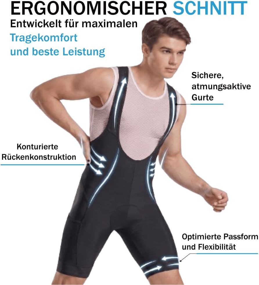 CEROTIPOLAR Radhosen für Herren, Lange Polsterung, Fahrrad-Bib-Shorts UPF50+