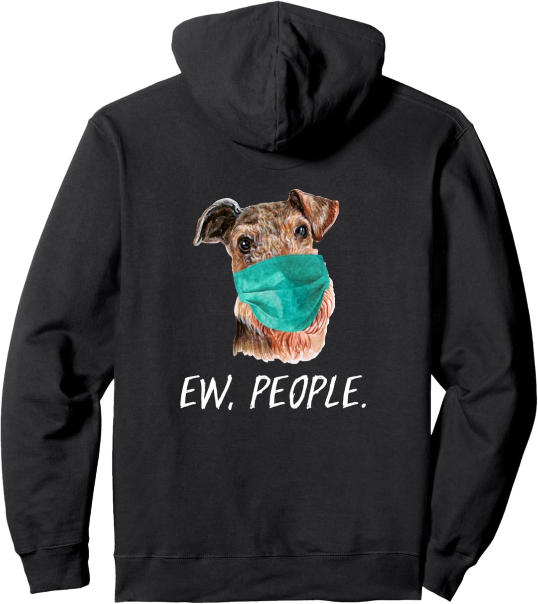 AIREDALE TERRIER mit Gesichtsmaske Mundschutz Hund EW PEOPLE Pullover Hoodie