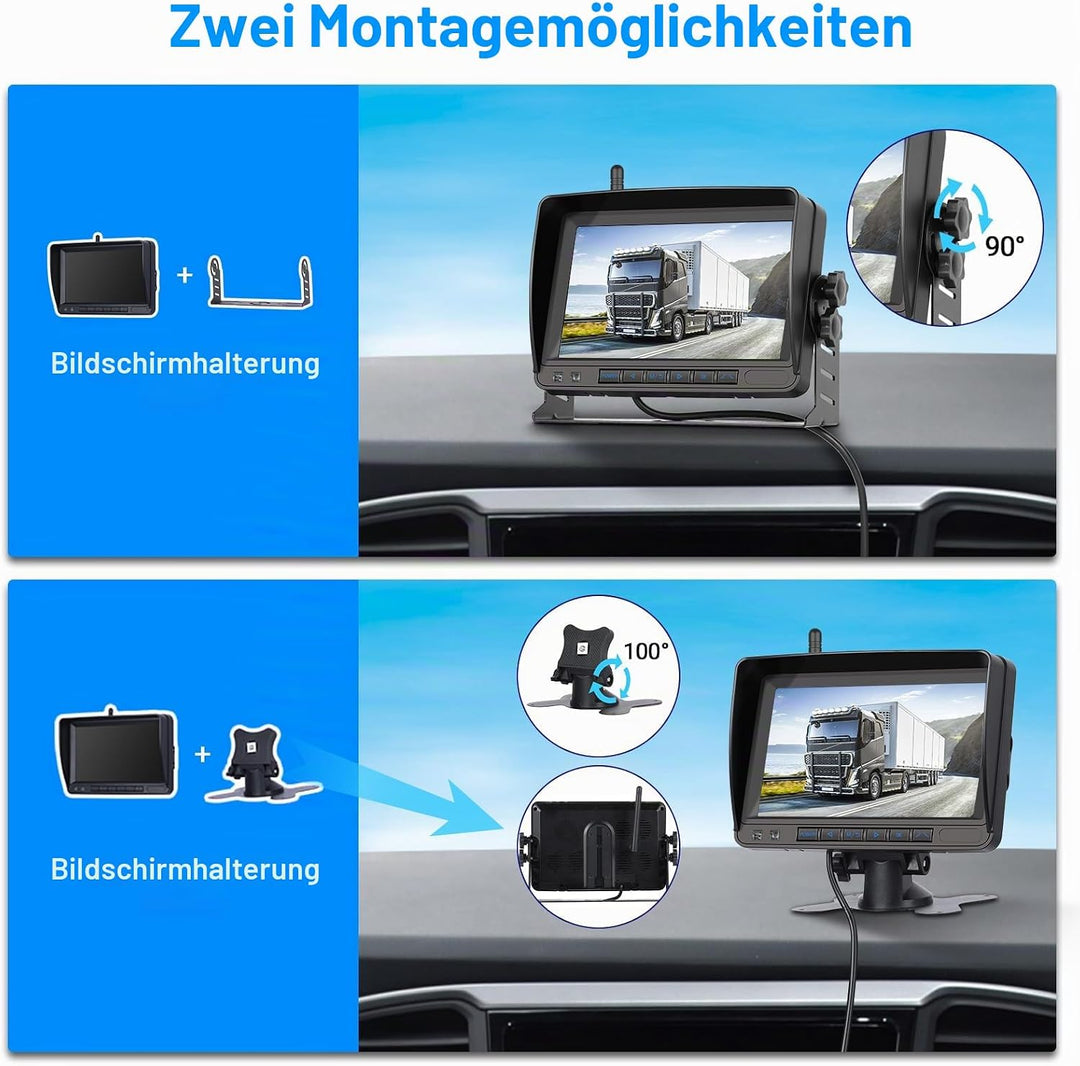 Hikity Stabile Digital Wireless Rückfahrkamera Funk Set mit 7 Zoll IPS Monitor AHD 1080P Rückfahrkam
