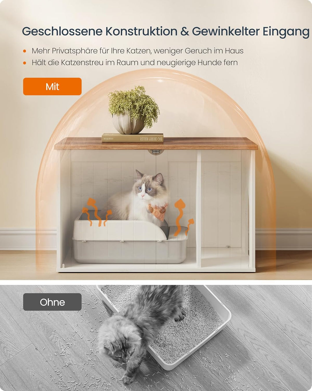 SONGMICS HOME Katzenklo-Schrank, superschnelle werkzeuglose Montage, Toolless-Technologie, Katzentoi