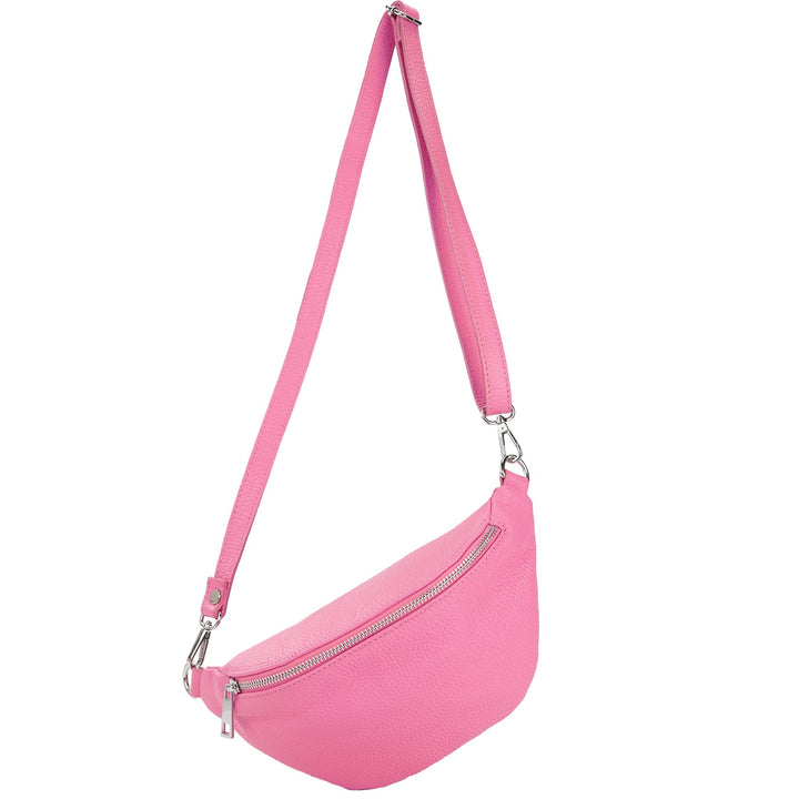 modamoda de - T211 - ital. Hüfttasche Bauchtasche Brusttasche Medium aus weichem Leder, Farbe:Candy