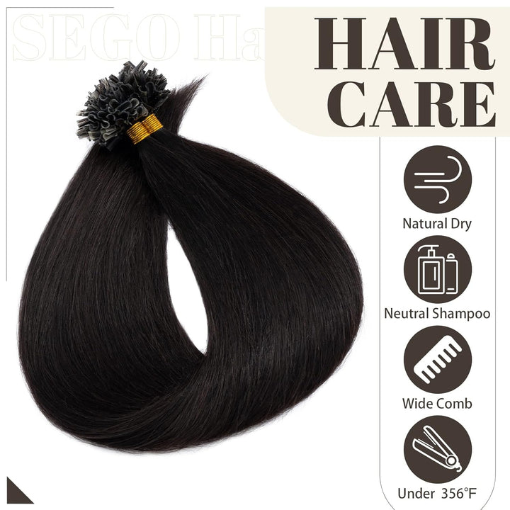 SEGO Bondings Extensions Echthaar 100 Strähnen 0,5G/Strähnen Keratin U-Tip Remy Human Hair Haarverlä