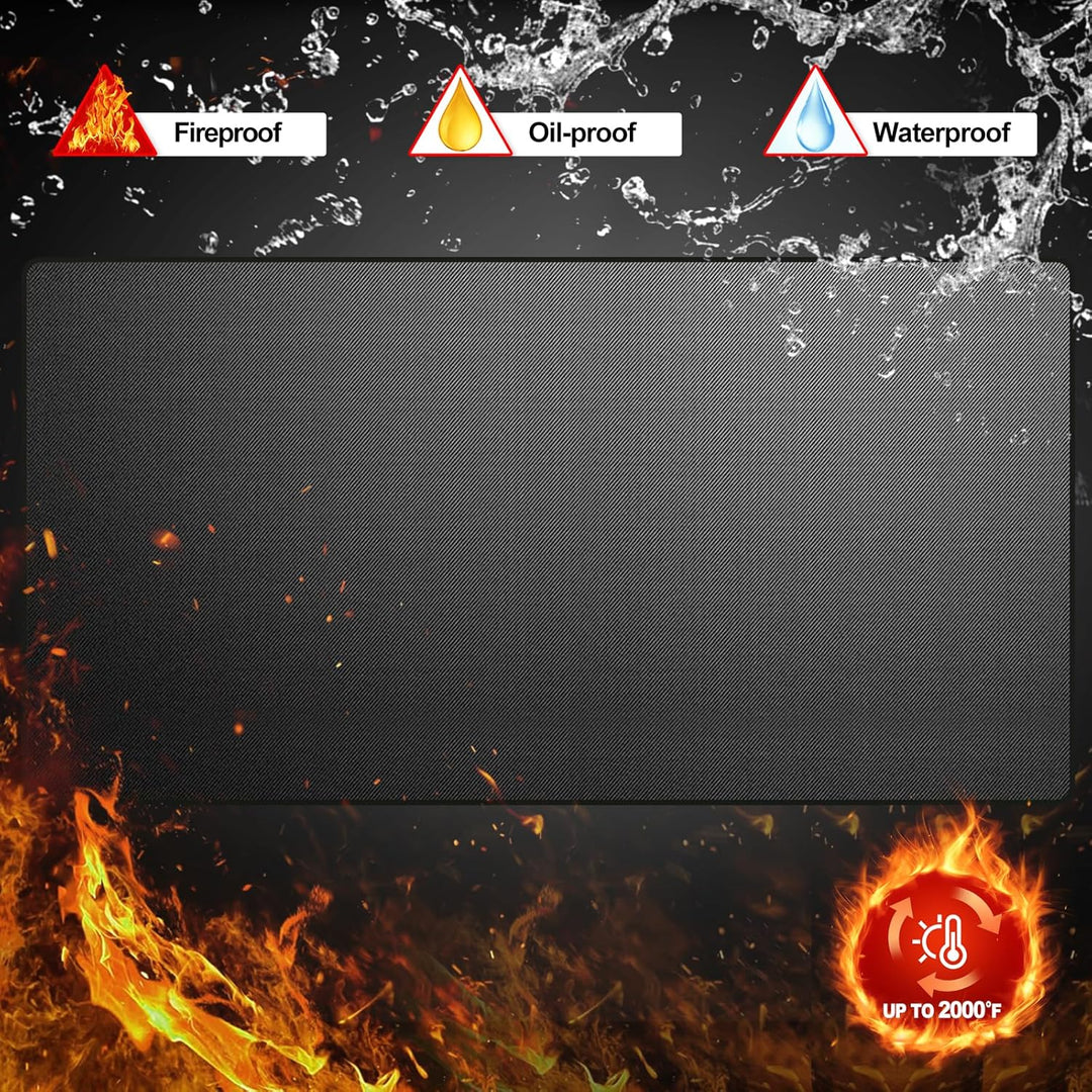 Grillunterlage 100x150 cm Schwarz – Feuerfeste Unterlage Grill aus Glasfaser & Silikon, Wasserdicht