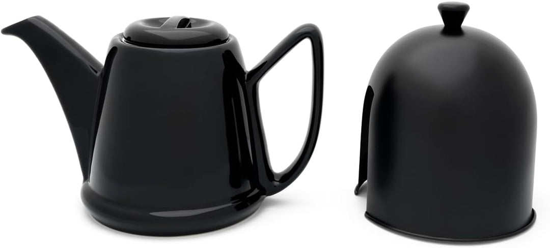 Bredemeijer kleine Schwarze keramische Teekanne 1.0 Liter Steingut - isolierende Keramikkanne mit Ed