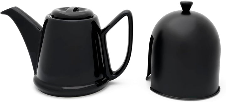 Bredemeijer kleine Schwarze keramische Teekanne 1.0 Liter Steingut - isolierende Keramikkanne mit Ed