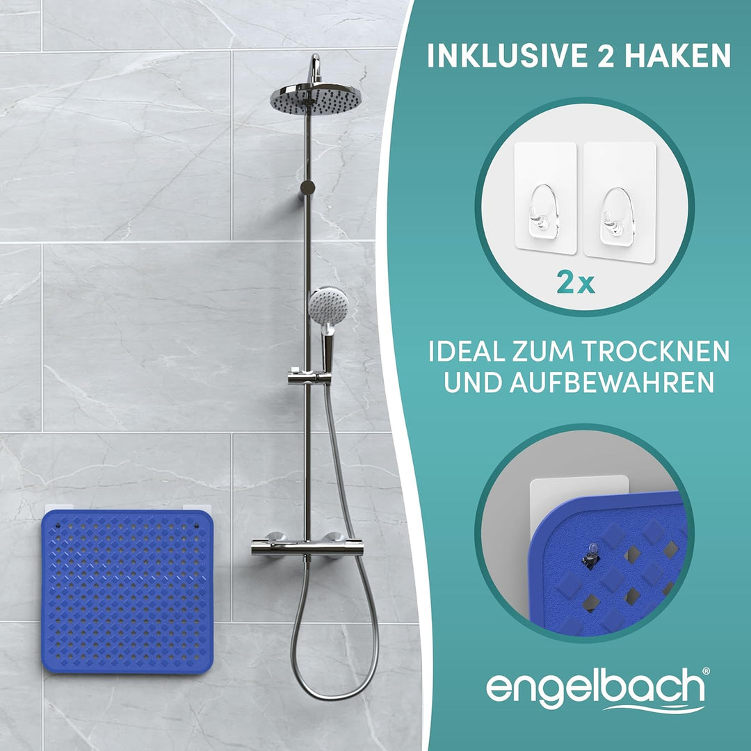 Engelbach® Duschmatte rutschfest 53x53cm - Inklusive Haken zum Aufhängen - 100% BPA-frei - Antirutsc