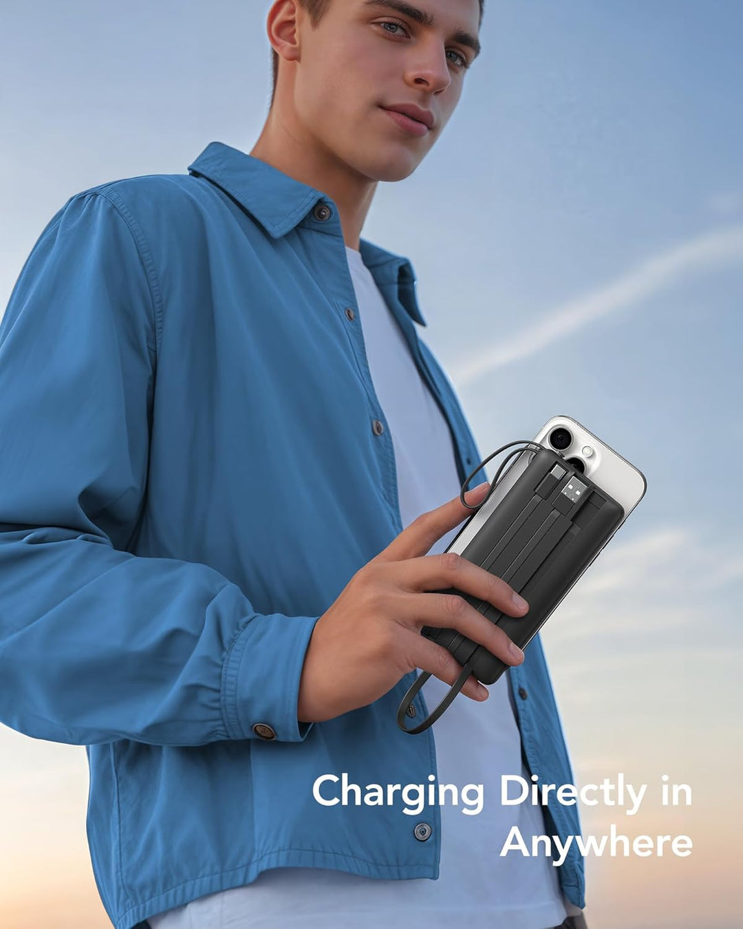 VRURC Power Bank mit 4 Kabel 10000mAh Powerbank Tragbares Ladegerät USB C Externer Handyakkus LED Di