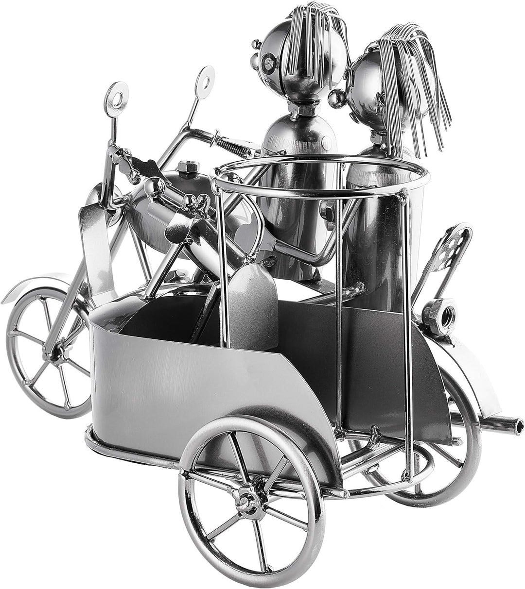 Brubaker Weinflaschenhalter Motorrad Paar mit Beiwagen und Hund - Metall Skulptur mit