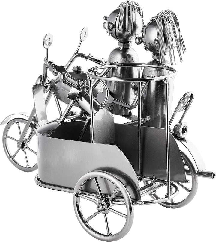 Brubaker Weinflaschenhalter Motorrad Paar mit Beiwagen und Hund - Metall Skulptur mit