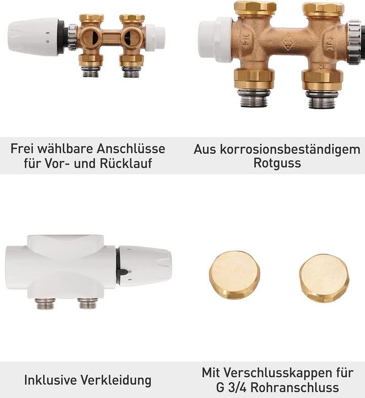 Heimeier Komplettset Multilux 4-Set mit Thermostat-Ventilunterteil & Thermostat-Kopf DX, für Eck- od