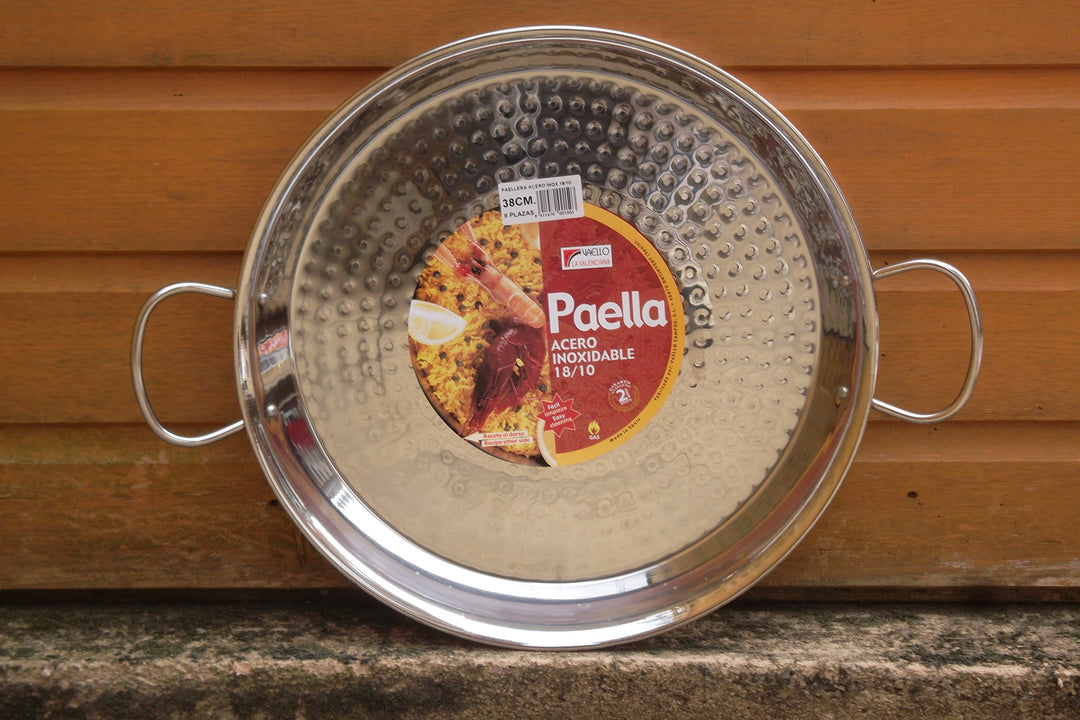 La Valenciana 24 cm 18/10 Edelstahl Restaurant Grade Paella-Pfanne, schwarz Parent, Stahl, Silber, 3