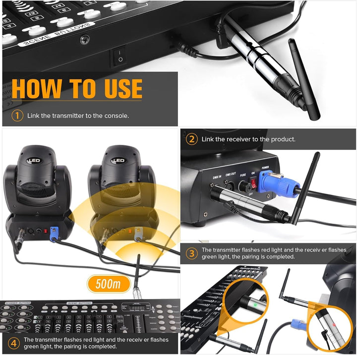 GdjRttk Wireless DMX Controller mit Boxen, Wireless DMX512 Transmitter/Receiver LED Light Controller