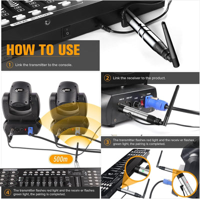 GdjRttk Wireless DMX Controller mit Boxen, Wireless DMX512 Transmitter/Receiver LED Light Controller