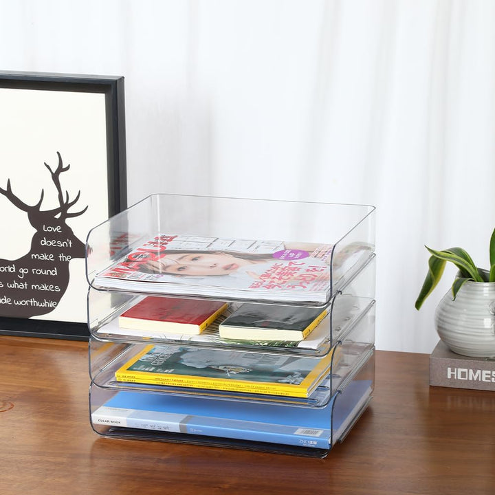 4-stöckige Ablagekorb für A4, Dokumentenablage aus PET Kunststoff, Briefkorb, Briefablage Organizer