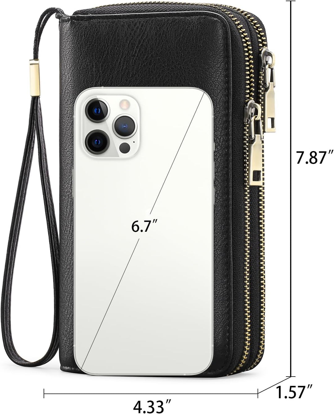 GAEKEAO Geldbörse Damen Gross, Portemonnaie Damen Veganes Leder Doppel Reissverschluss Kreditkartene