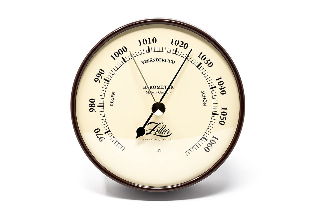 ZILLER Barometer, Serie Retro, Gehäuse Braun, Ziffernblatt Creme, Durchmesser 10cm, Made in Germany