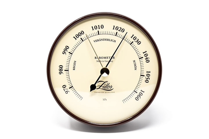 ZILLER Barometer, Serie Retro, Gehäuse Braun, Ziffernblatt Creme, Durchmesser 10cm, Made in Germany