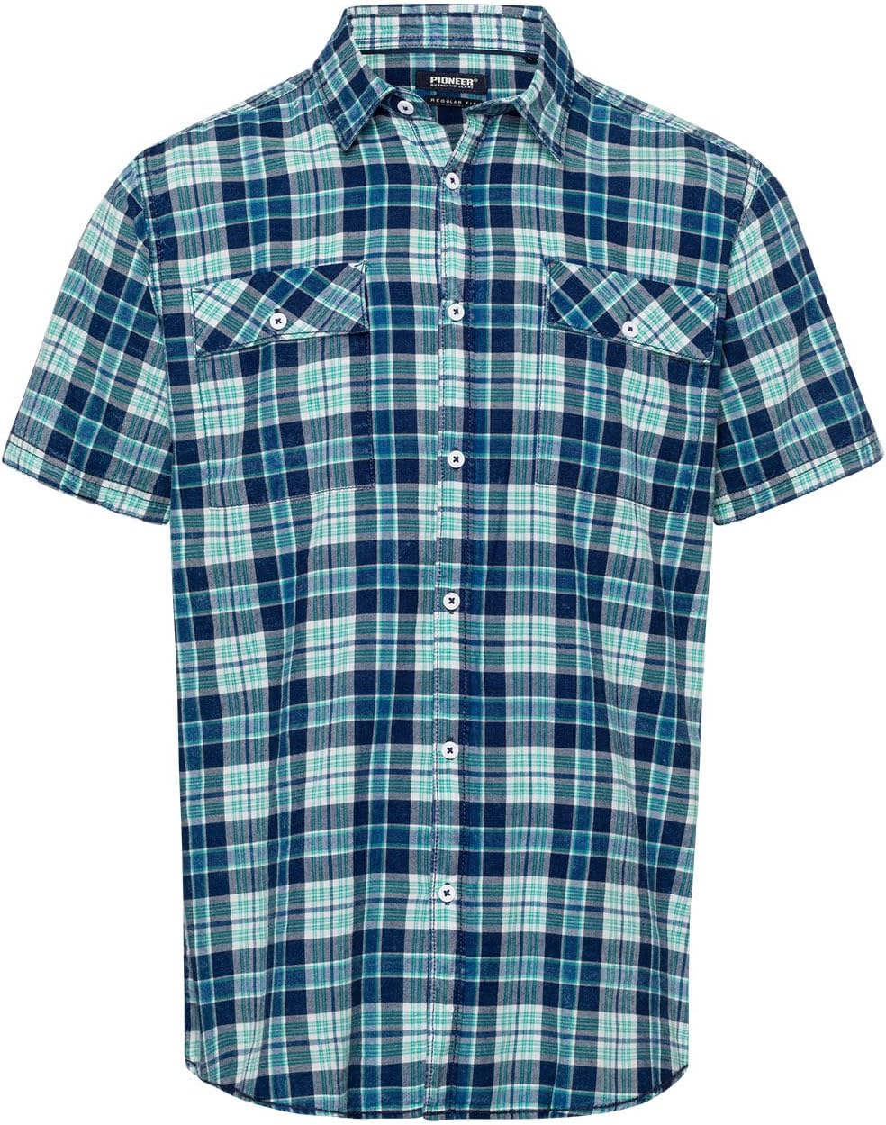 PIONEER AUTHENTIC JEANS Hemd XXL Lagoon Karo, 4XL Grosse Grössen