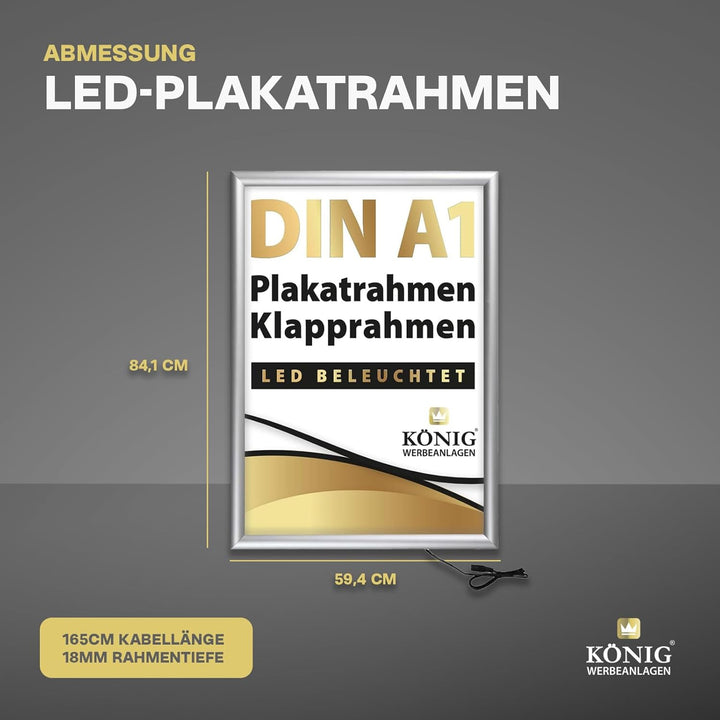Dreifke LED Plakatrahmen DIN A1 | LED beleuchtet, Leuchtrahmen | 25mm Aluminium Profil, silber | ink