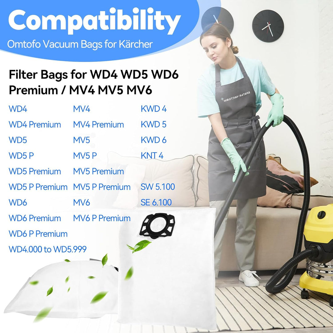 Omtofo 18 Stück KFI 487 Staubsaugerbeutel für Kärcher WD4 WD5 WD6 WD5P WD6P MV4 MV5 MV6 Vliesfilterb