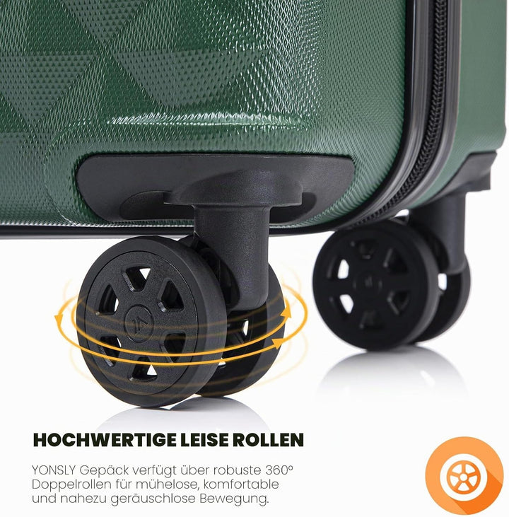 Koffer Suitcase M Dunkelgrün, Trolley Reisekoffer, Kabinenkoffer Rollkoffer Handgepäck mit 4 Rollen