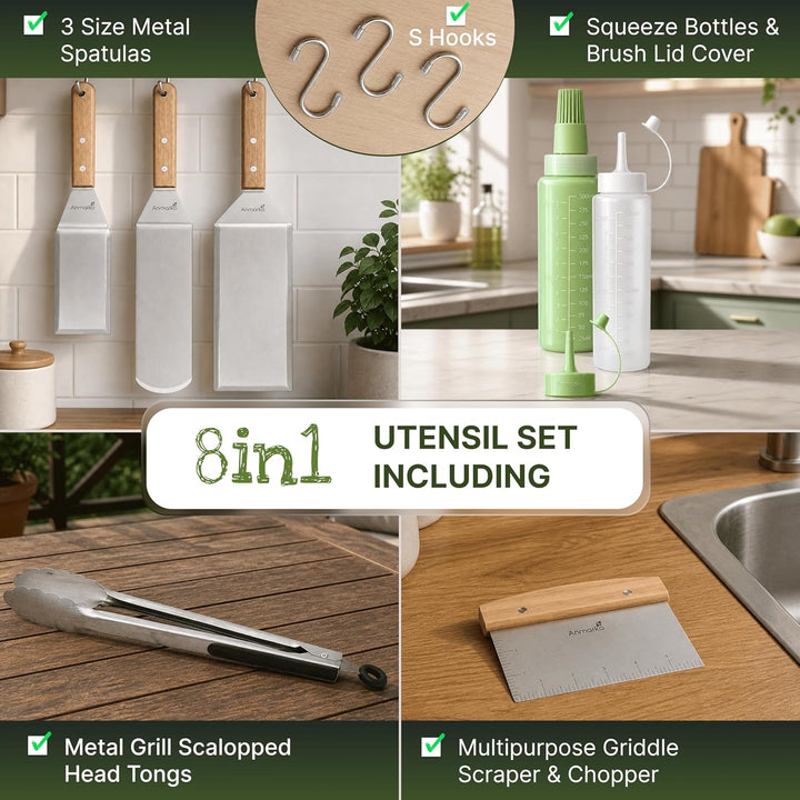 Exklusives Grillwender Set Wooden Handle Set (Tongs And