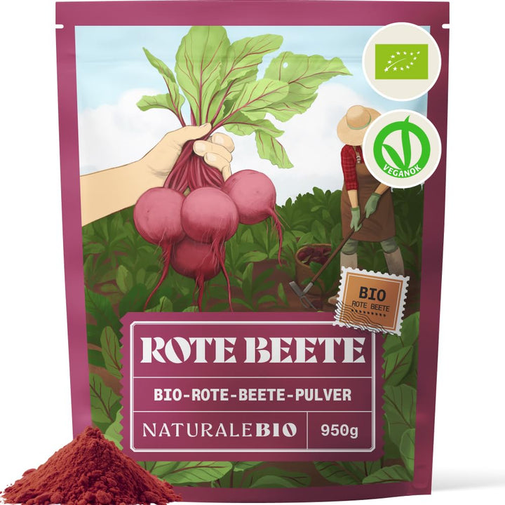 NaturaleBio Rote-Beete-Pulver 950g, Bio Rote-Bete-Pulver aus getrockneter Wurzel, reich an Nitraten