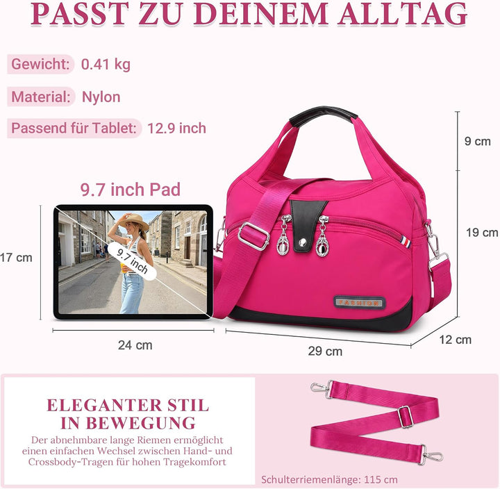 DIRRONA Damen Umhängetasche Multi Pocket Crossbody Bag Schultertaschen Leicht Handtasche Waterproof