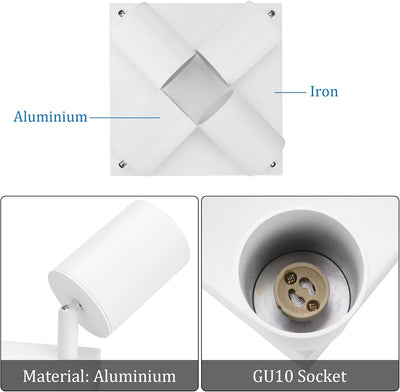 Klighten Deckenstrahler 4 Flammig Weiss, GU10 Deckenlampe Strahler Schwenkbar, Spotleuchte Drehbar D