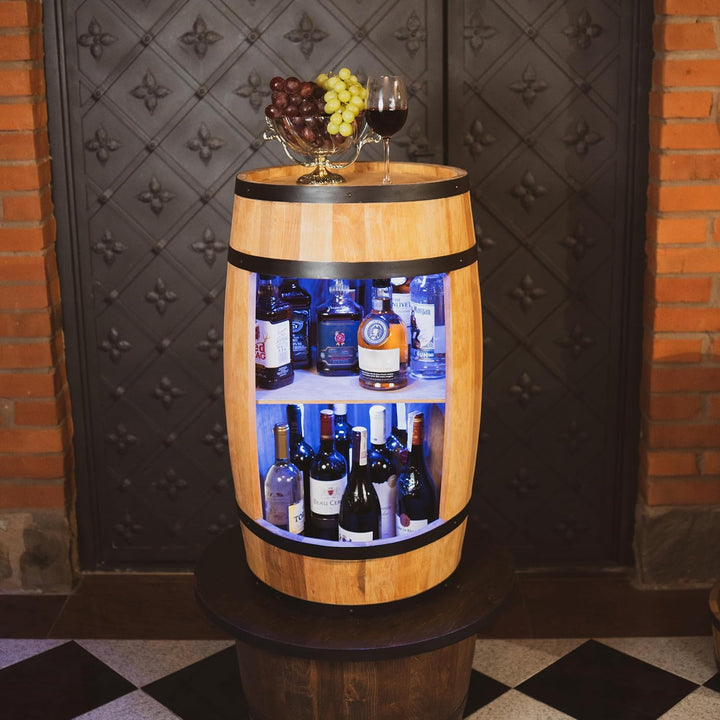 CREATIVE COOPER Fass bar LED RGB mit Weinhalter - Weinregal - Holzfass Hausbar 80x50cm - Rustikaler