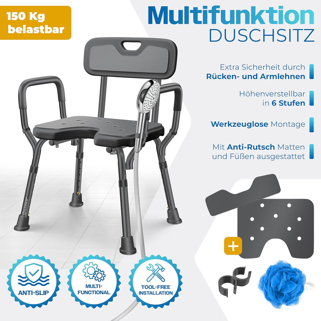 KESSER® Duschhocker mit Lehne für Senioren & Schwangere Duschsitz | Badhocker 150KG belastbar 6 Stuf