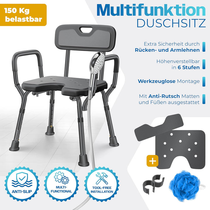 KESSER® Duschhocker mit Lehne für Senioren & Schwangere Duschsitz | Badhocker 150KG belastbar 6 Stuf