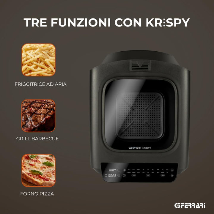G3 Ferrari G10225 Krispy Pizzaofen und Heissluftfritteuse, Multifunktion, 2100 W, 13 L, HOBLO-Techno