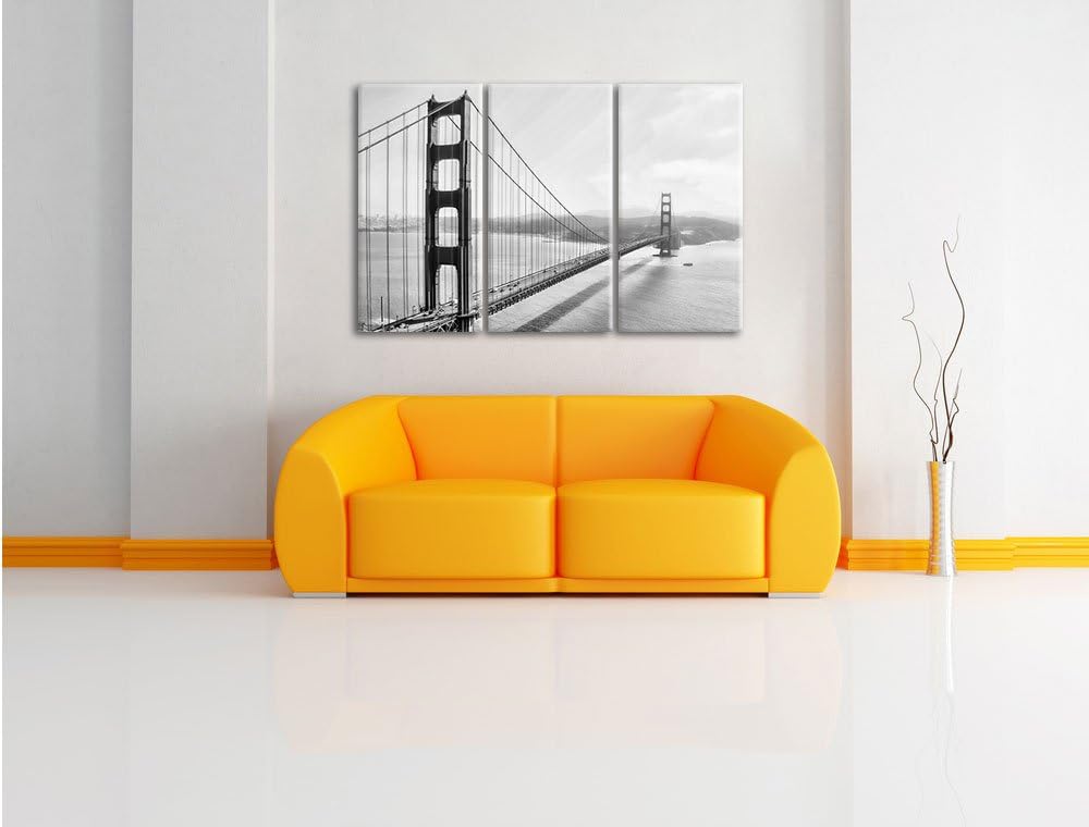 Pixxprint Golden Gate Bridge, San Francisco / 3-Teilig/Gesamtmass 120cm Leinwandbild bespannt auf Ho