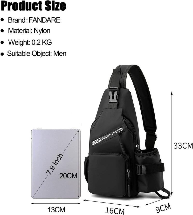 FANDARE Brusttasche Herren Sling Bag Umhängetaschen mit Flaschenhalter Schultertasche Bauchtasche Cr