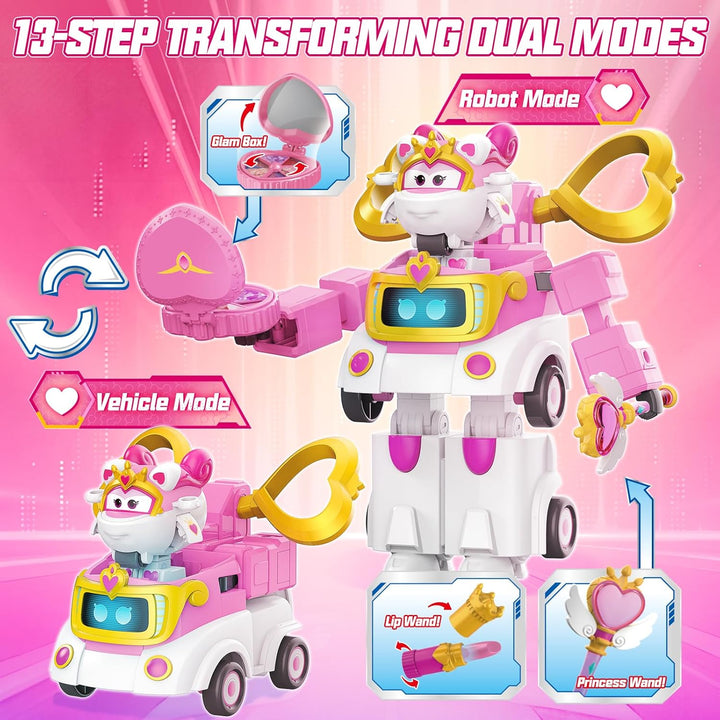 Super Wings Verwandlungsroboter Sara, 15,5 cm gross, 2-in-1 Verwandlungsroboter Fahrzeugspielzeug, m