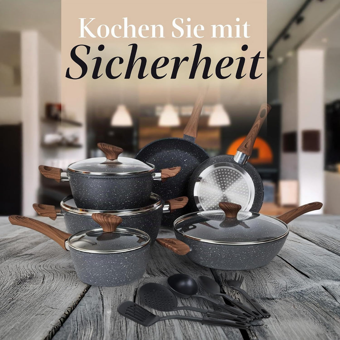 Antihaftbeschichtete Töpfe und Pfannen Set – Induktionsherd Töpfe Set – 15 Stück Küche Kochgeschirr
