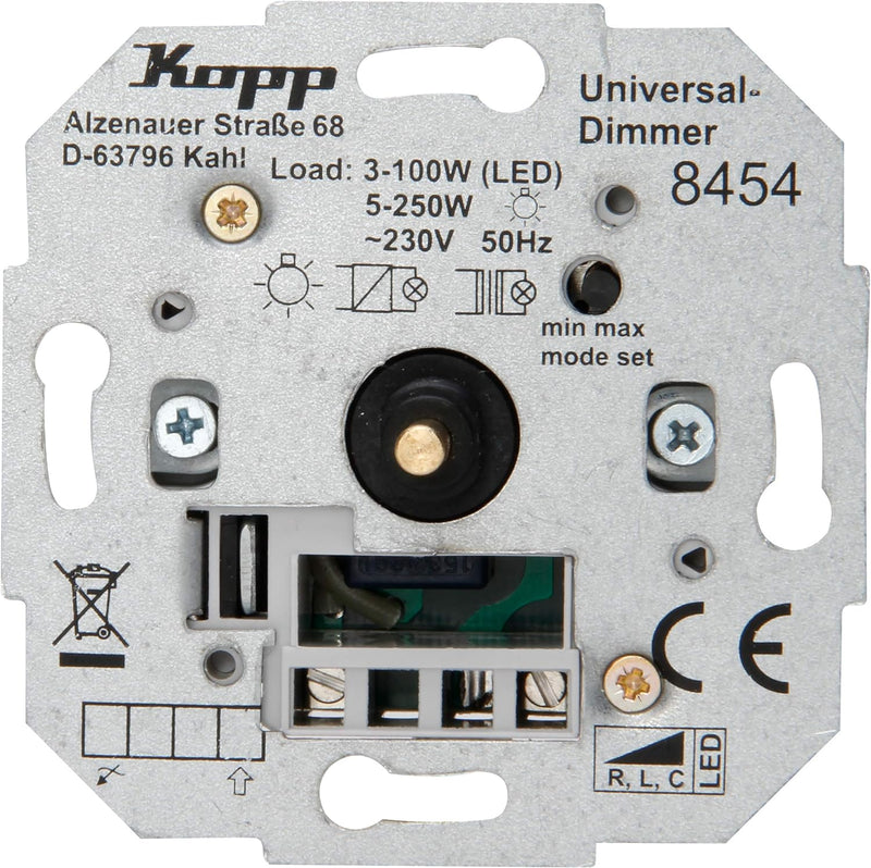 Kopp Universal Dreh-Aus Dimmer Sockel, für LED, Phasenan- und Phasenabschitt. LED 3-100 Watt, Glühla