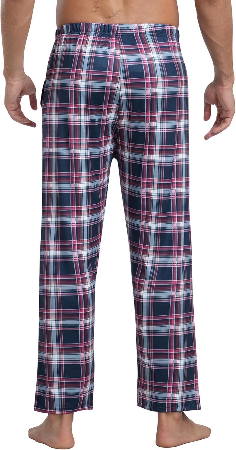 MoFiz Herren Schlafanzughose Baumwolle und Polyester Pyjamahose Lange Karierte Freizeithose Loungeho