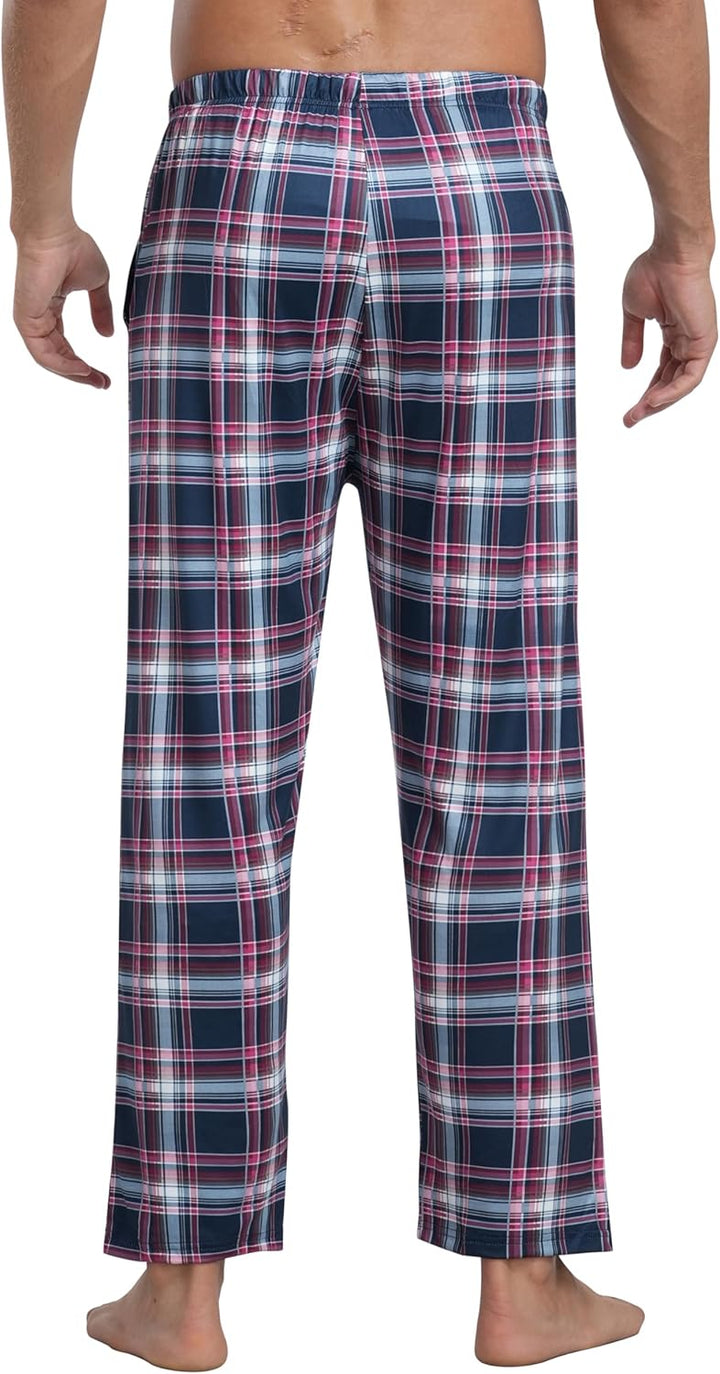 MoFiz Herren Schlafanzughose Baumwolle und Polyester Pyjamahose Lange Karierte Freizeithose Loungeho