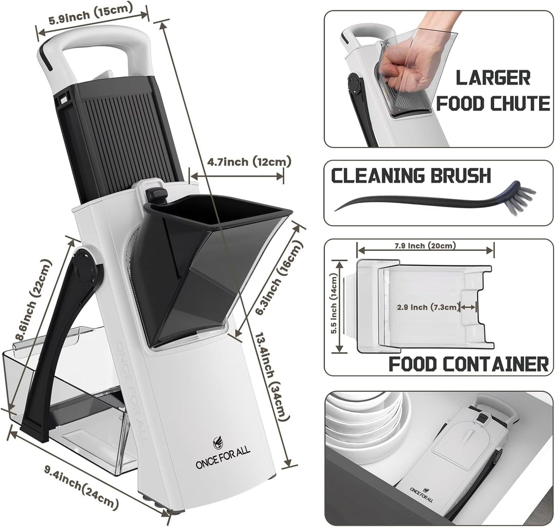 ONCE FOR ALL Upgrade Safe Mandoline Slicer Plus, grössere Grösse, verstellbarer Gemüse- und Lebensmi