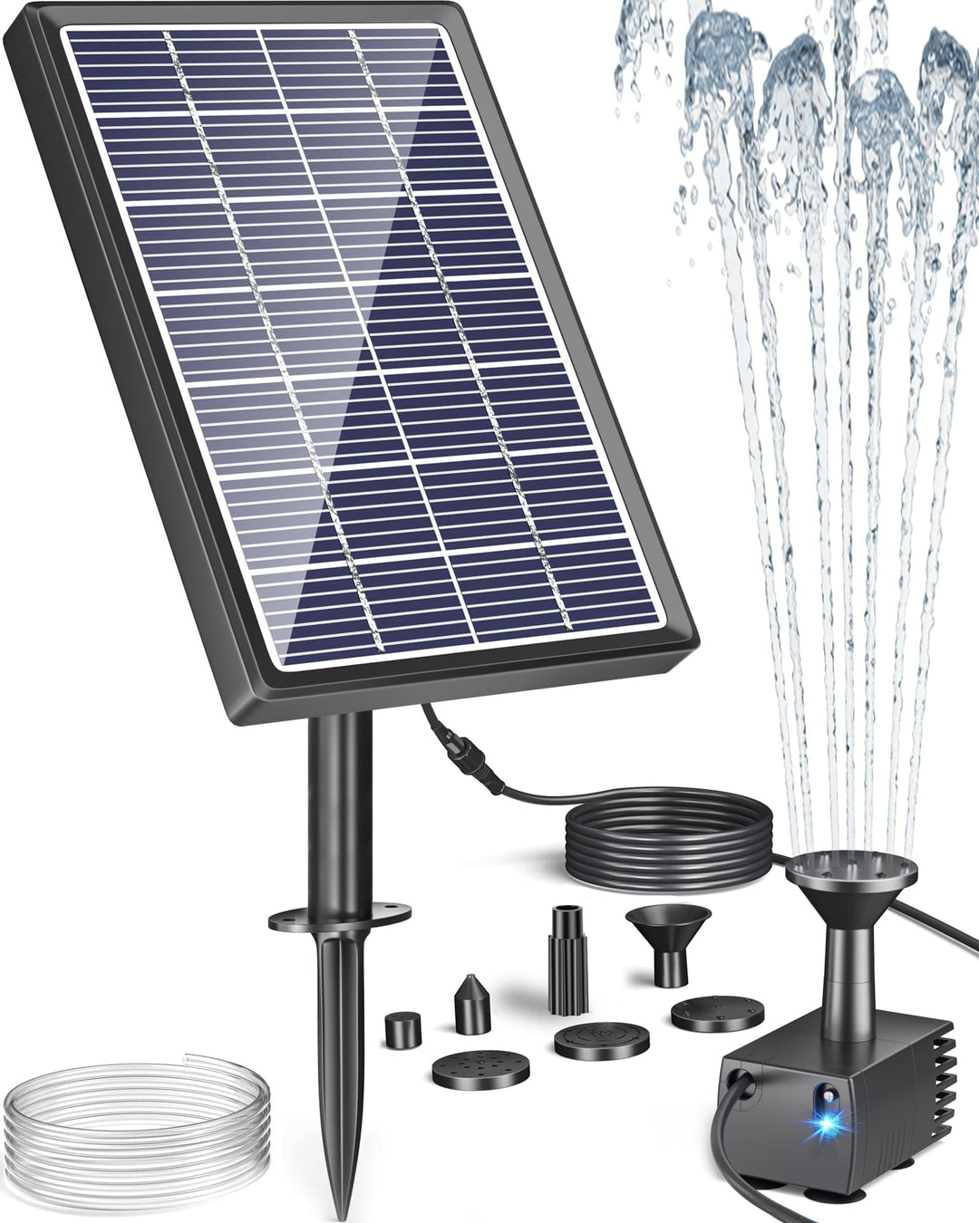 Biling Solar-Springbrunnen mit Panel, Wasserpumpe für Vogelbad, 3.5W Solar-Wasserbrunnen mit 4ft Was