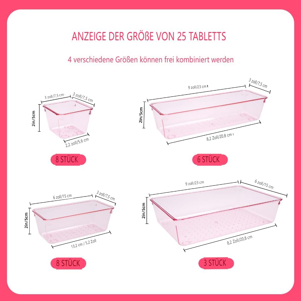 Schubladen Organizer, 25 Stück in 4 Grössen, Kunststoff, Schminktisch und Make-up Organizer, Ordnung