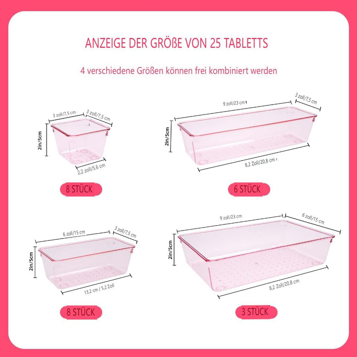 Schubladen Organizer, 25 Stück in 4 Grössen, Kunststoff, Schminktisch und Make-up Organizer, Ordnung