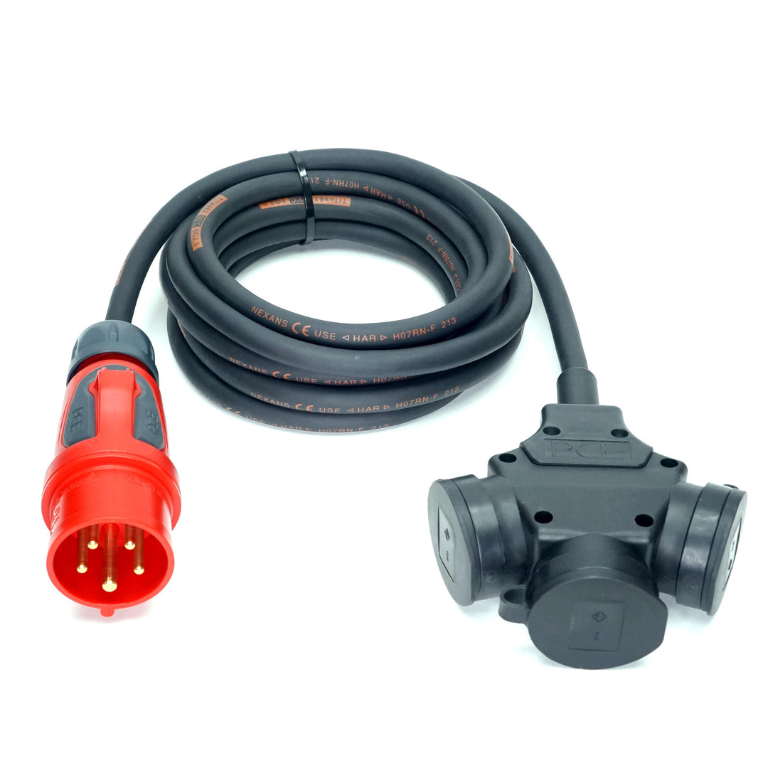 CEE-Stecker auf Schuko-Verteilung 3-Fach (1,5m-50m) 16A Verlängerungskabel Titanex H07RN-F 5x2,5mm²