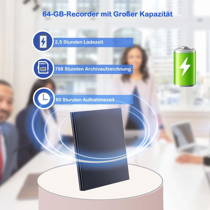 Mini-Diktiergerät, 64 GB, professioneller Sprachrekorder mit Sprachaktivierung, 60 Stunden Aufnahme,