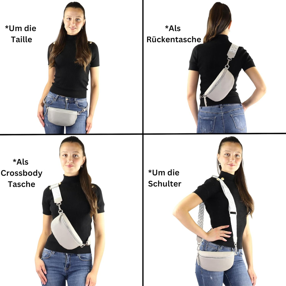 Blade Bauchtasche Damen Echtleder, stylische Gürteltasche Damen mit 2 gemusterten und Leder abnehmba