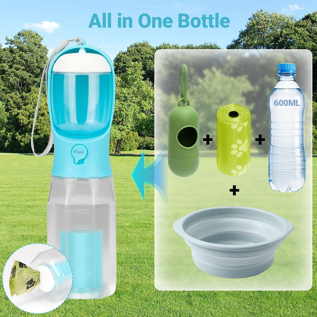 Zivacate Hunde Trinkflasche 600 ML Multifunktion Tragbare Hundetrinkflasche für unterwegs mit 100g F