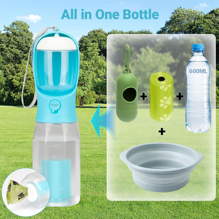 Zivacate Hunde Trinkflasche 600 ML Multifunktion Tragbare Hundetrinkflasche für unterwegs mit 100g F
